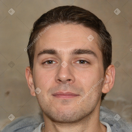 Neutral white adult male with short  brown hair and brown eyes