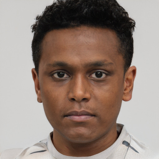 Neutral black young-adult male with short  brown hair and brown eyes