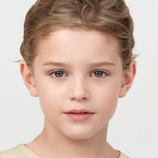 Neutral white child female with short  brown hair and brown eyes