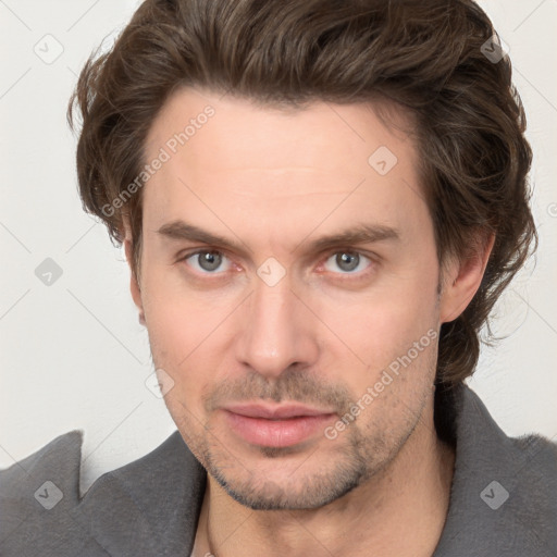 Neutral white adult male with short  brown hair and brown eyes