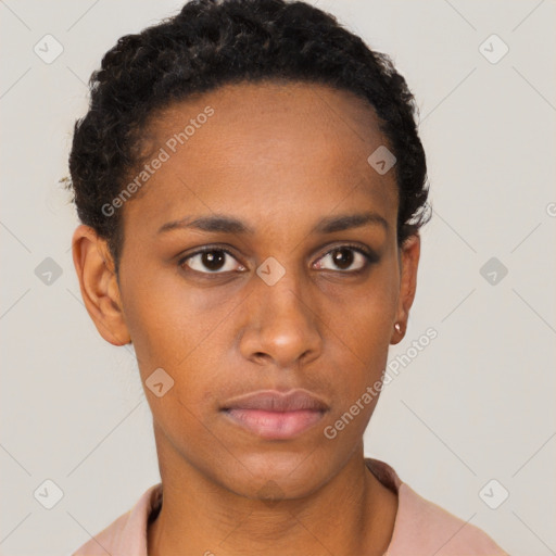 Neutral black young-adult female with short  brown hair and brown eyes