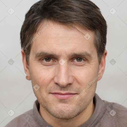 Neutral white adult male with short  brown hair and brown eyes