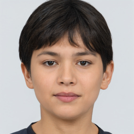 Neutral asian young-adult female with short  brown hair and brown eyes