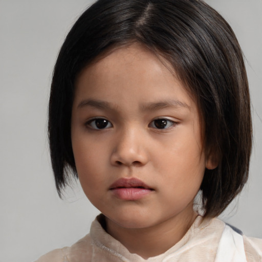 Neutral asian child female with medium  brown hair and brown eyes