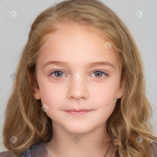 Neutral white child female with medium  brown hair and blue eyes