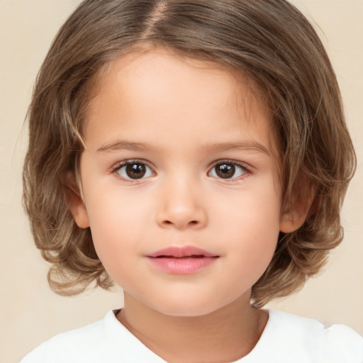 Neutral white child female with medium  brown hair and brown eyes