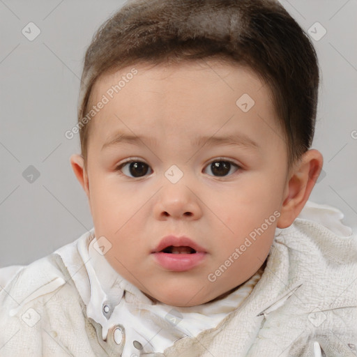 Neutral white child female with short  brown hair and brown eyes