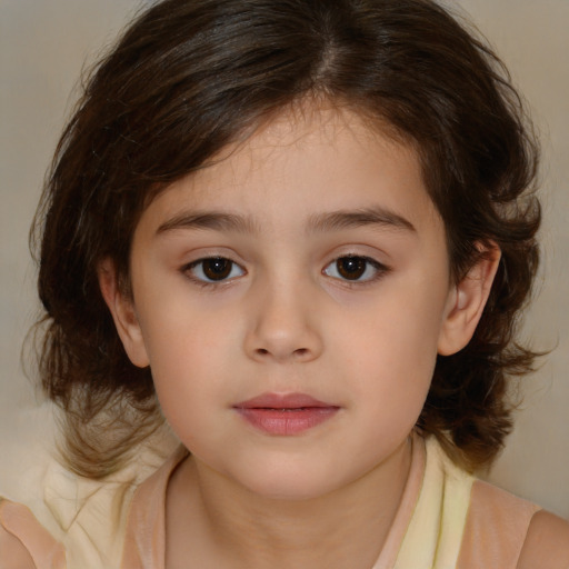 Neutral white child female with medium  brown hair and brown eyes