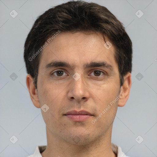 Neutral white adult male with short  brown hair and brown eyes