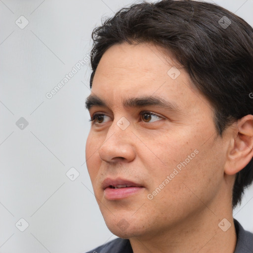 Neutral white adult male with short  brown hair and brown eyes