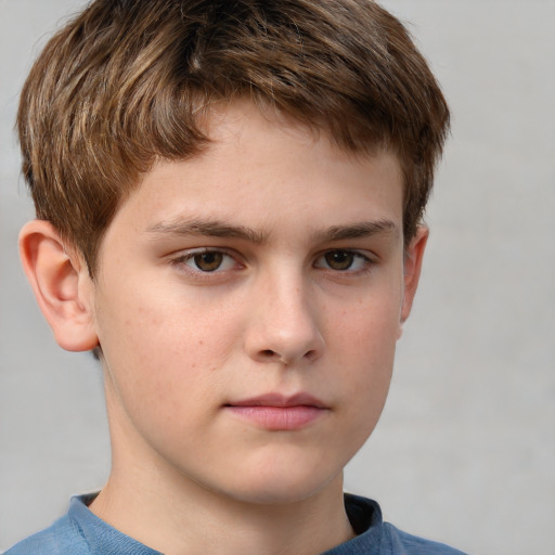 Neutral white child male with short  brown hair and grey eyes