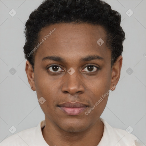 Neutral black young-adult male with short  brown hair and brown eyes