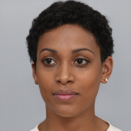 Neutral black young-adult female with short  brown hair and brown eyes