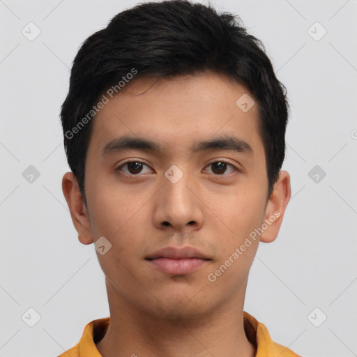Neutral asian young-adult male with short  black hair and brown eyes