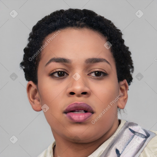 Neutral asian young-adult female with short  black hair and brown eyes