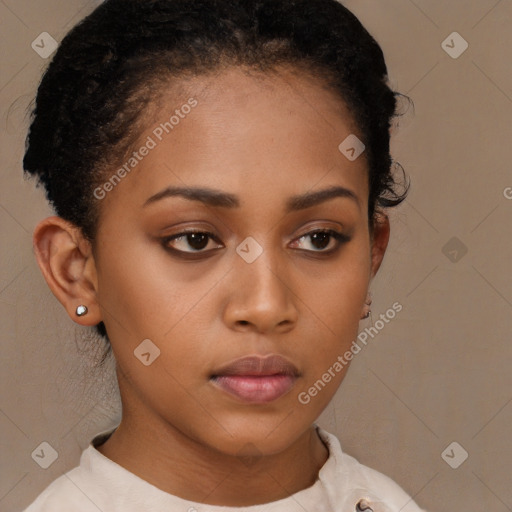 Neutral black young-adult female with short  brown hair and brown eyes