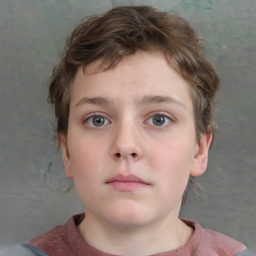 Neutral white child male with short  brown hair and grey eyes