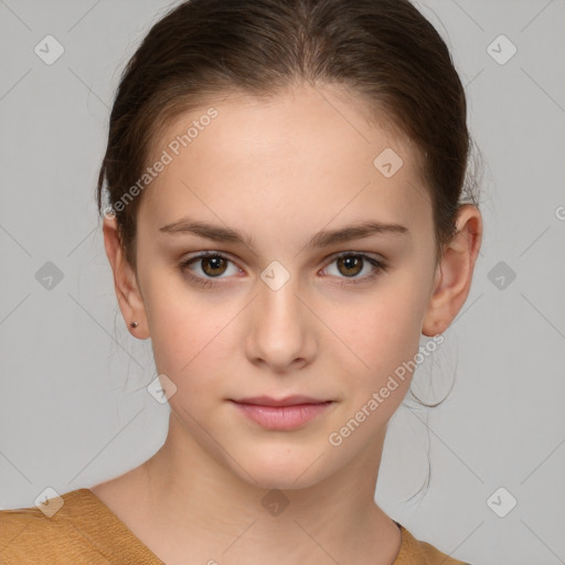 Neutral white young-adult female with short  brown hair and brown eyes