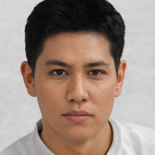 Neutral asian young-adult male with short  black hair and brown eyes