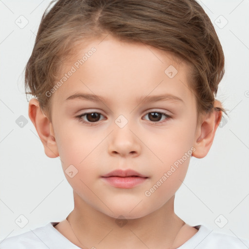 Neutral white child female with short  brown hair and brown eyes