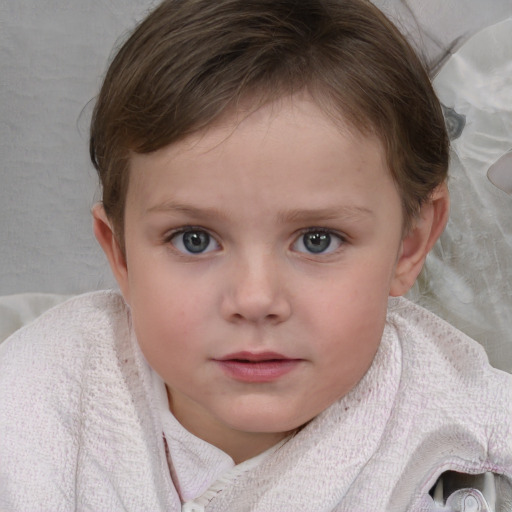 Neutral white child female with short  brown hair and blue eyes