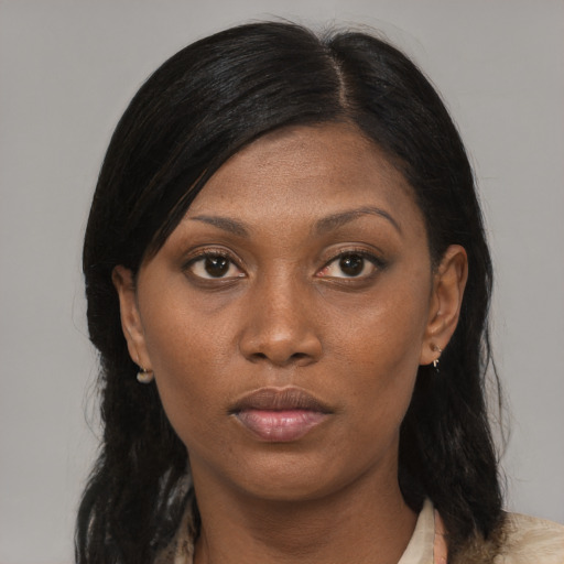Neutral asian young-adult female with medium  brown hair and brown eyes