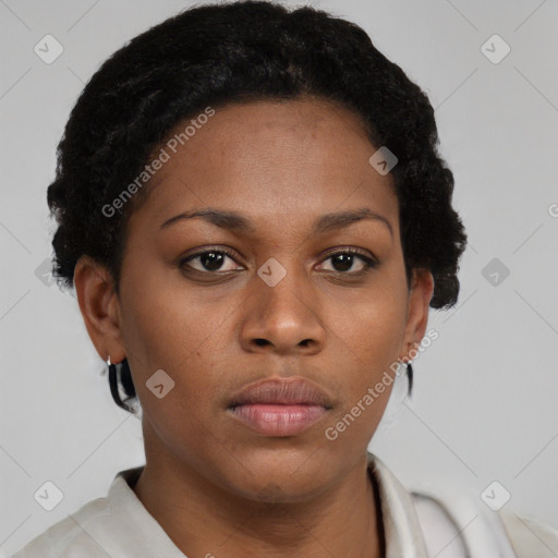 Neutral black young-adult female with short  brown hair and brown eyes