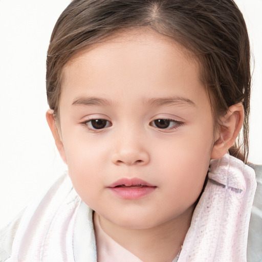 Neutral white child female with medium  brown hair and brown eyes