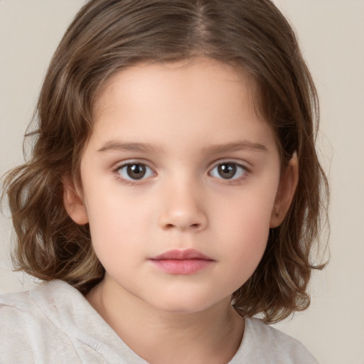 Neutral white child female with medium  brown hair and brown eyes