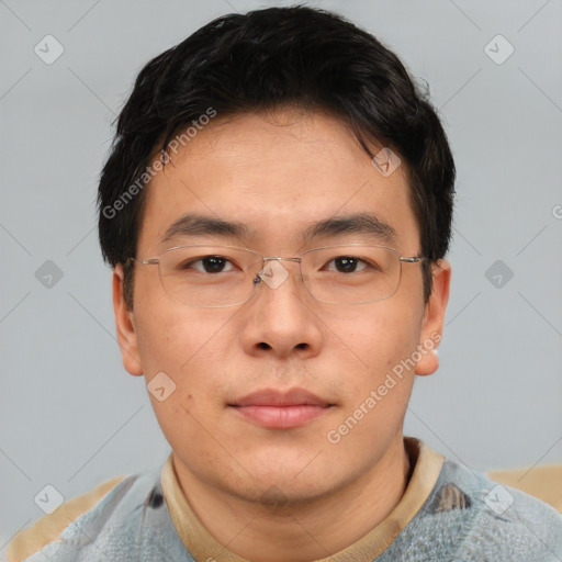 Neutral asian young-adult male with short  brown hair and brown eyes