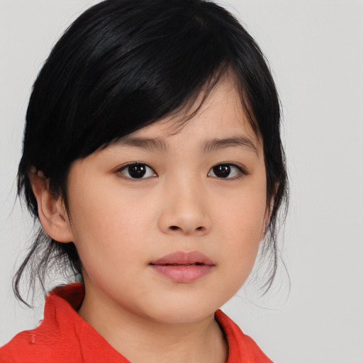 Neutral asian child female with medium  black hair and brown eyes