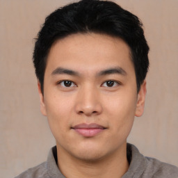 Neutral asian young-adult male with short  black hair and brown eyes