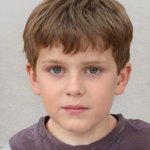 Neutral white child male with short  brown hair and grey eyes