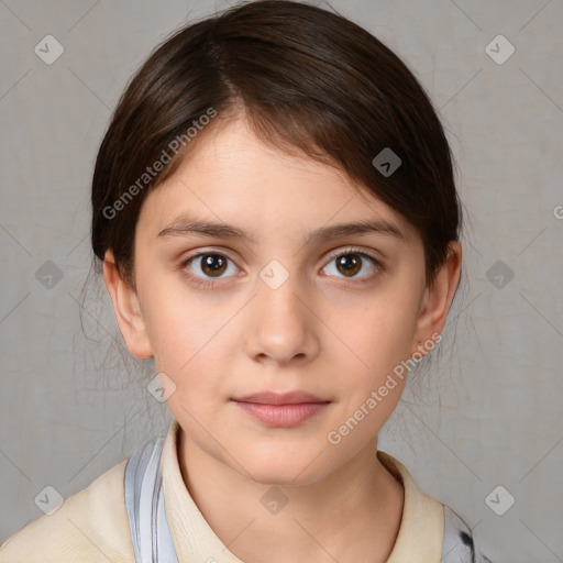 Neutral white child female with medium  brown hair and brown eyes