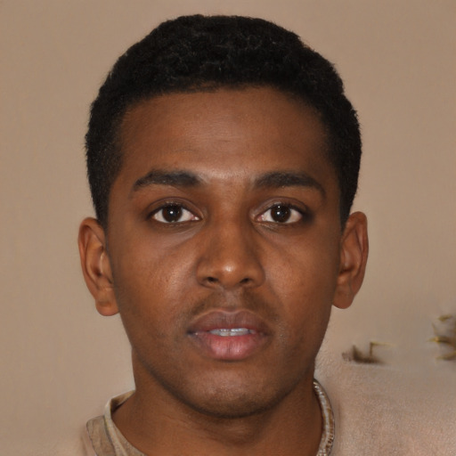 Neutral black young-adult male with short  brown hair and brown eyes