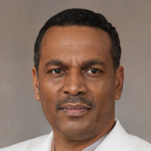 Neutral black adult male with short  black hair and brown eyes
