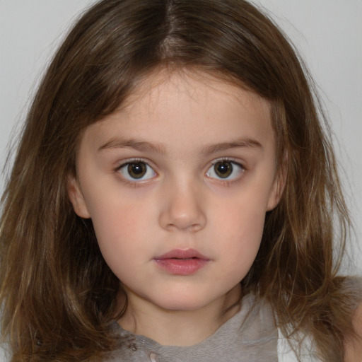 Neutral white child female with medium  brown hair and brown eyes