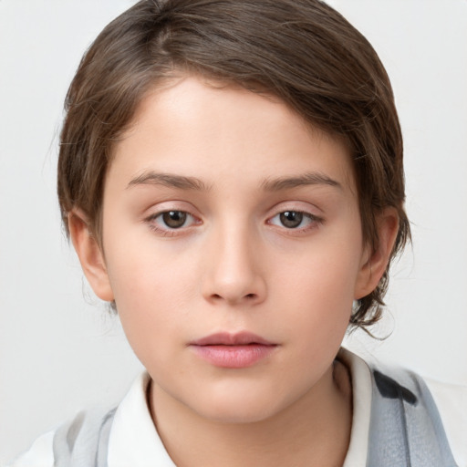 Neutral white child female with medium  brown hair and brown eyes