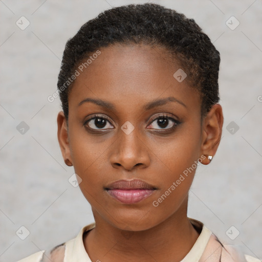 Neutral black young-adult female with short  brown hair and brown eyes