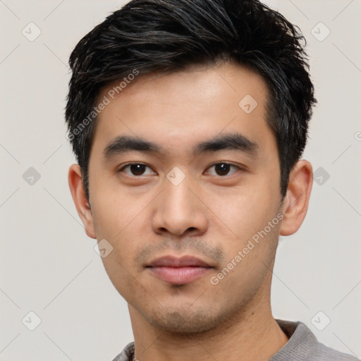 Neutral asian young-adult male with short  black hair and brown eyes