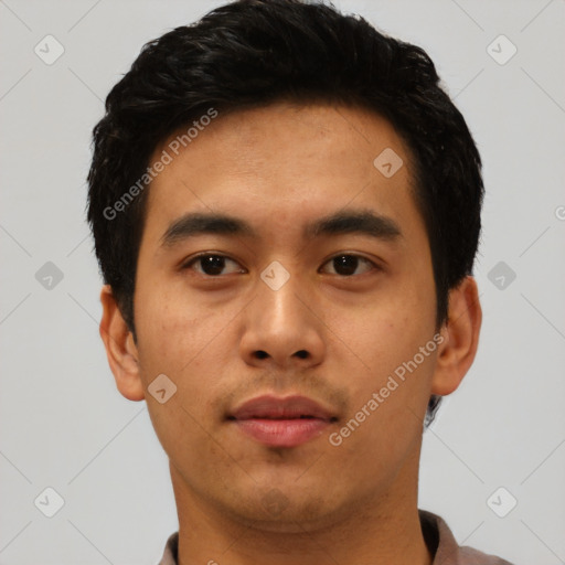 Neutral asian young-adult male with short  black hair and brown eyes