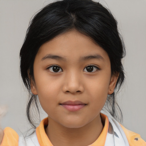Neutral asian child female with medium  brown hair and brown eyes
