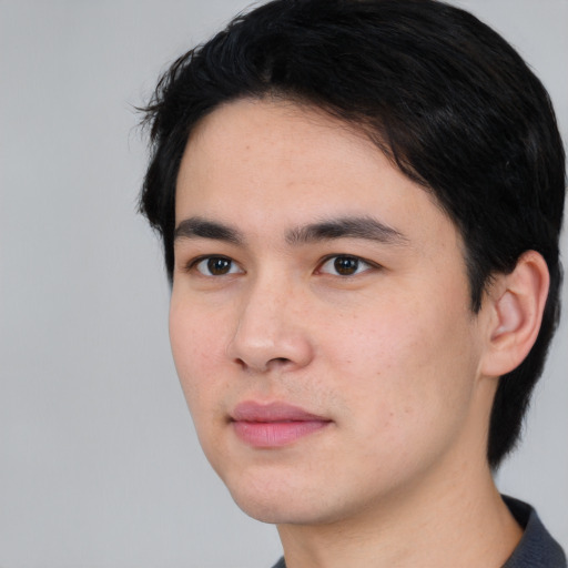 Neutral asian young-adult male with short  black hair and brown eyes