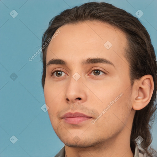 Neutral white young-adult male with medium  brown hair and brown eyes