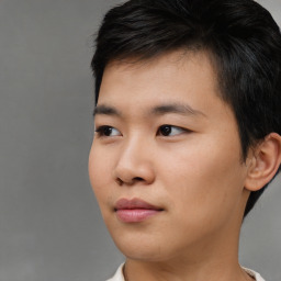 Neutral asian young-adult male with short  black hair and brown eyes