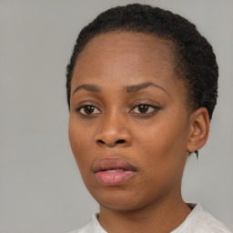 Neutral black young-adult female with short  brown hair and brown eyes