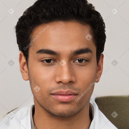 Neutral latino young-adult male with short  brown hair and brown eyes