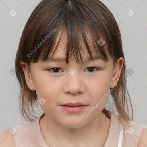 Neutral white child female with medium  brown hair and brown eyes