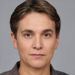 Neutral white adult male with short  brown hair and brown eyes