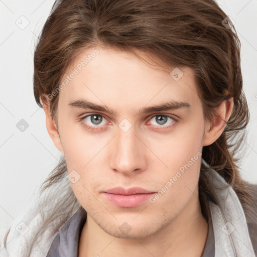 Neutral white young-adult male with medium  brown hair and brown eyes